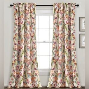 Beige base, patterned birds and flowers Multicolor curtains.  1pr.  Blackout